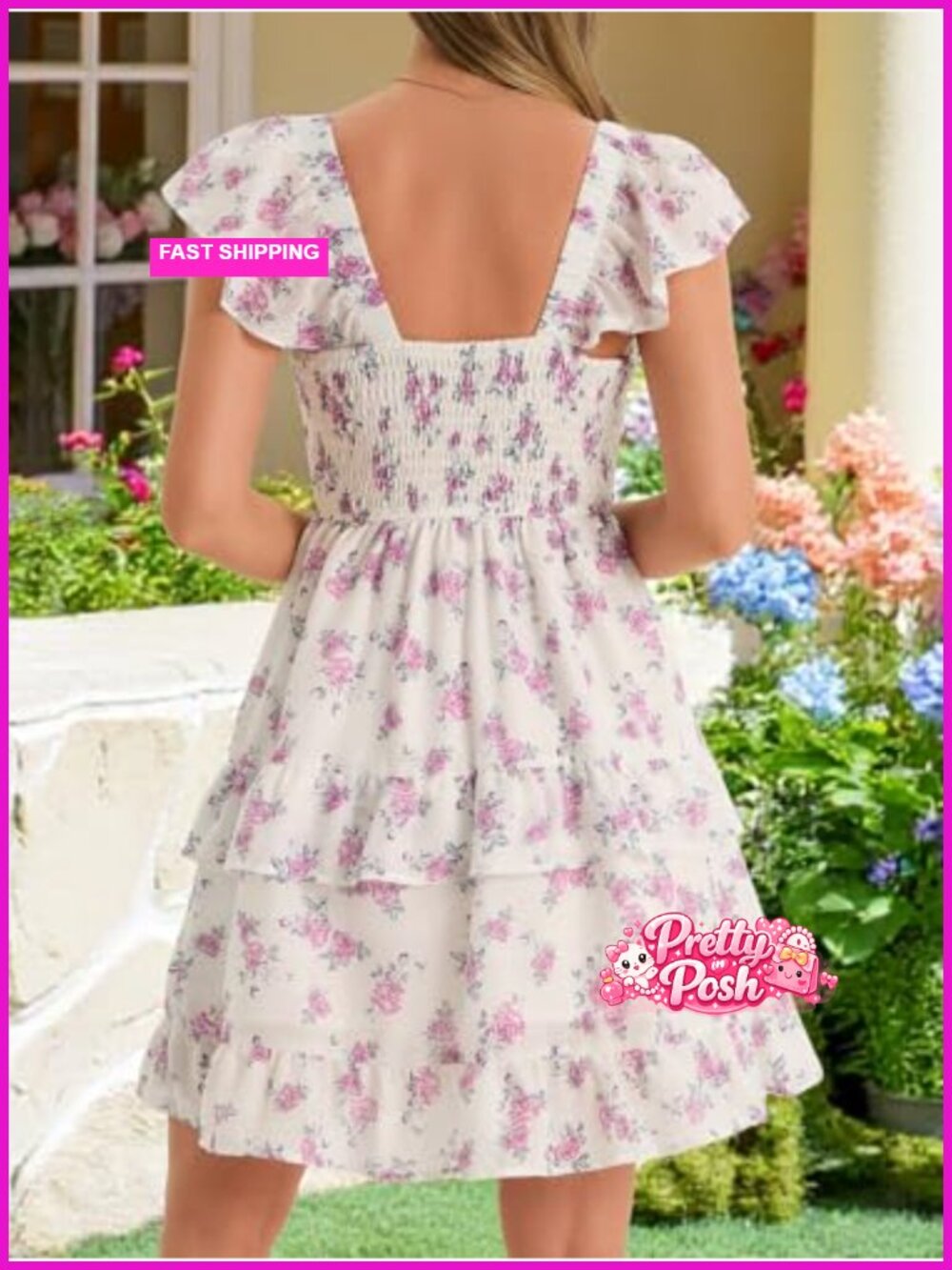 Smocked Ruffle Babydoll Mini Dress Flowy Swing Dress Summer - Picture 4 of 6